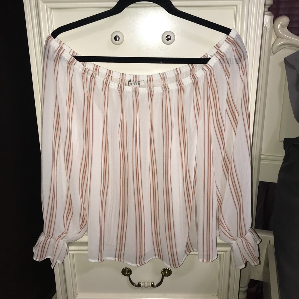 F21: Off the Shoulder Stripped Blouse